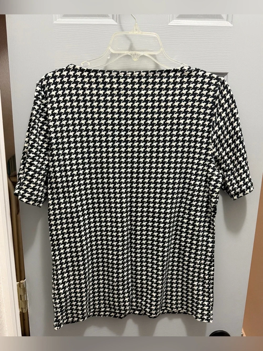 Lauren Ralph Lauren Black/White Houndstooth Knit Blouse Shirt 100% Cotton XL EUC
